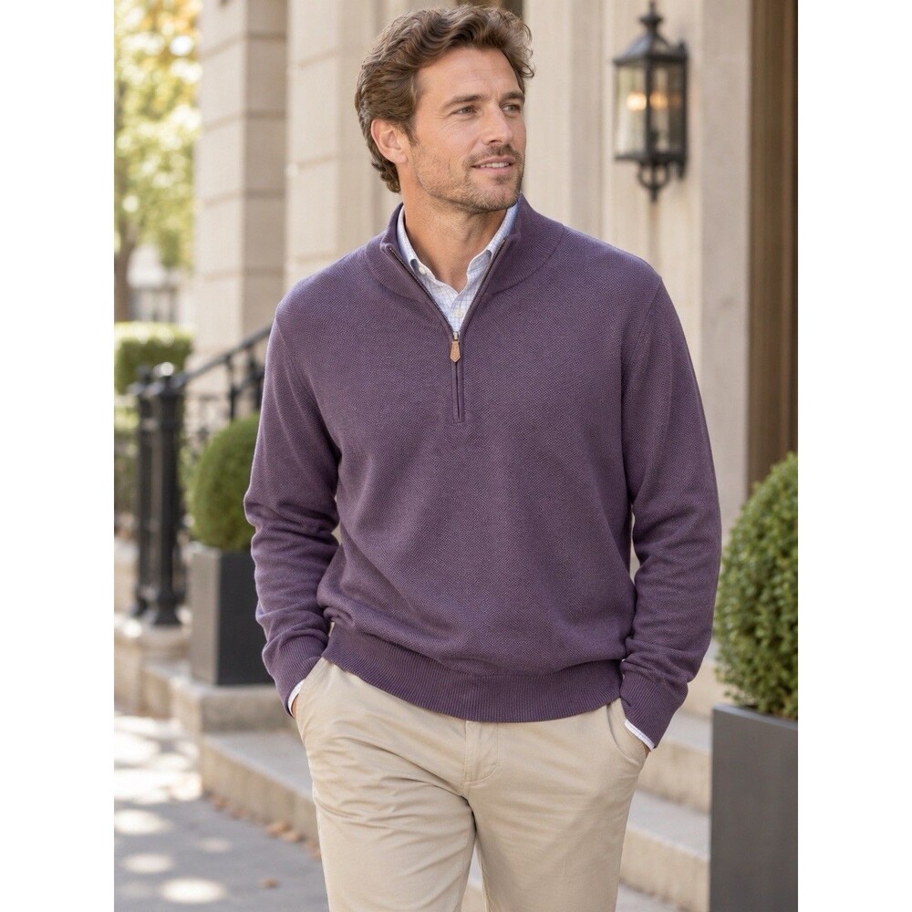 Brooks Brothers Men’s XXL Cotton Cashmere Quarter Zip Pullover Sweater Purple